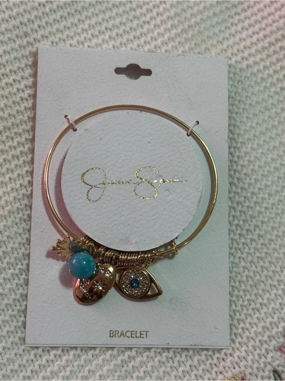 Jessica Simpson Gold-Tone Charm Bangle with Turquoise Bead